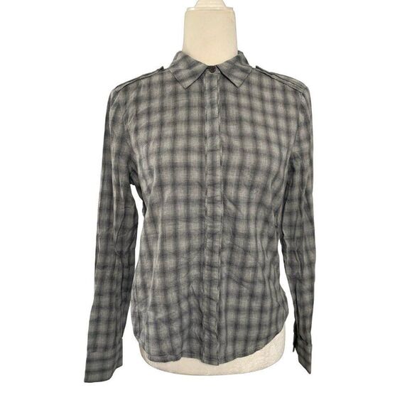 j brand womens gray plaid long sleeve button down top small - Picture 1 of 4